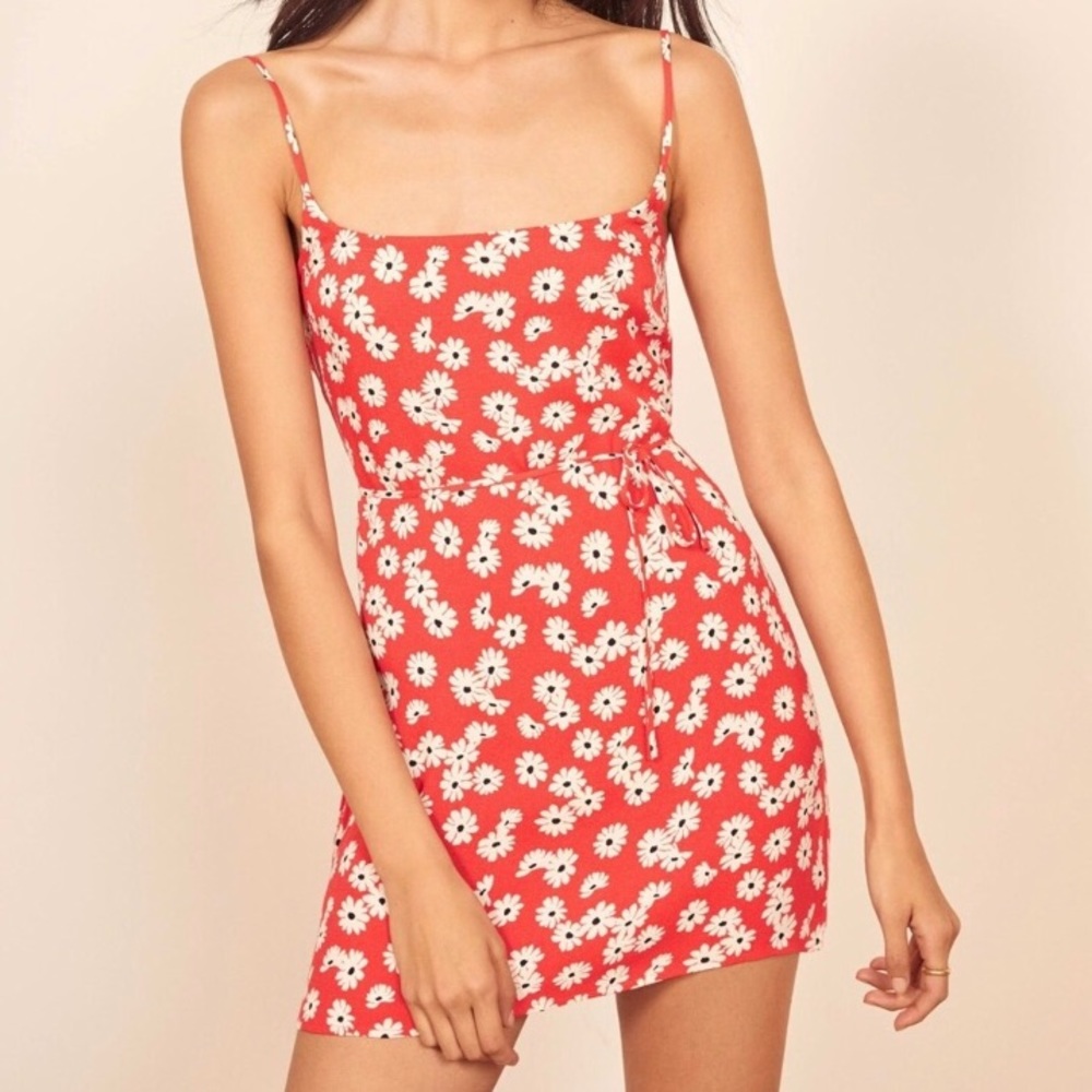 Red floral reformation sundress